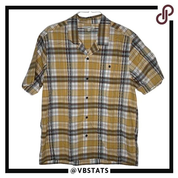 Frye & Co Gold/Black/White Plaid SS Button Down Top in Size XL - Picture 1 of 6